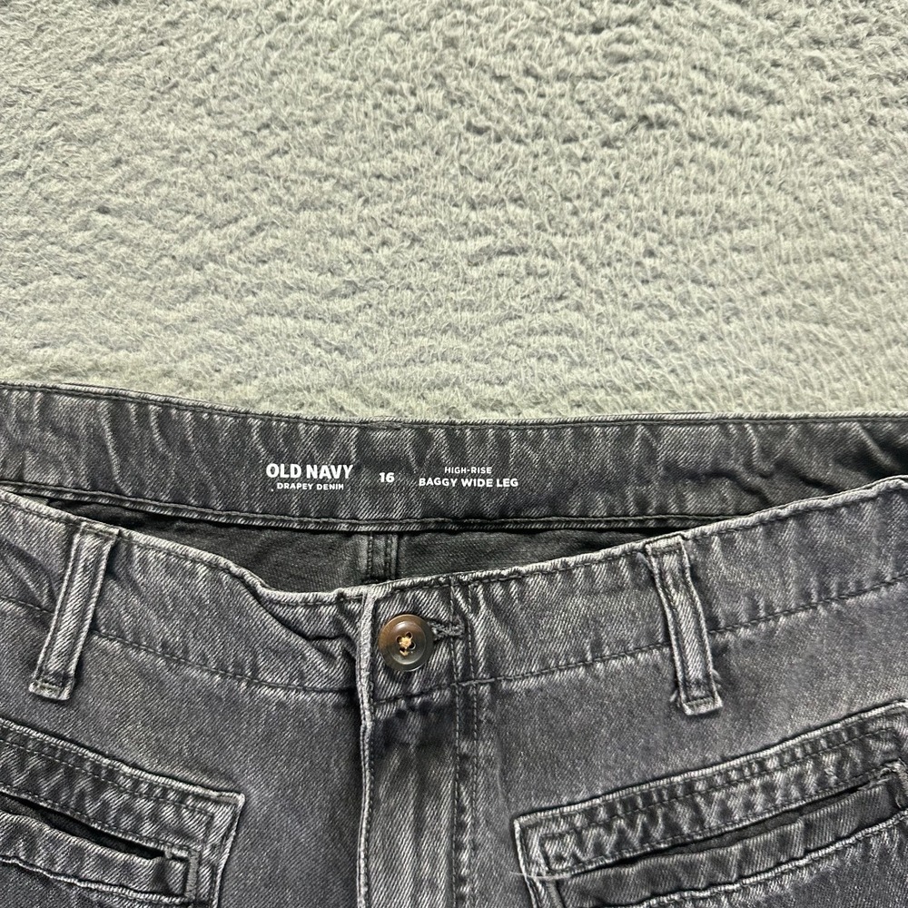 Old Navy Drapey Jeans Women 16 Gray Cotton Denim Wide-Leg Faded High-Rise Baggy - Picture 3 of 11
